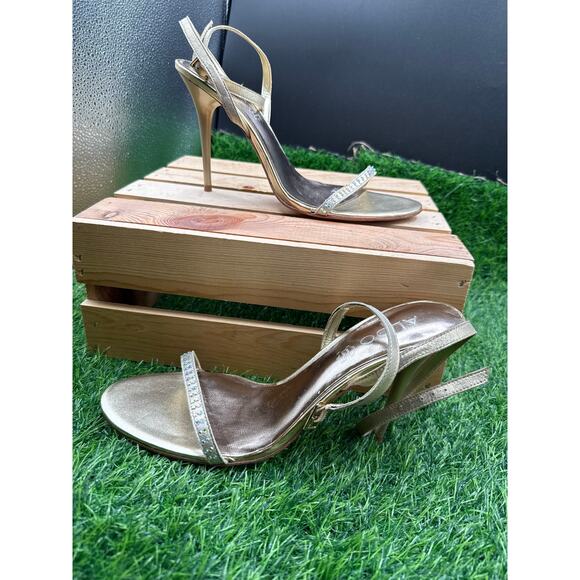 ALDO Ankle Strap Heels- Gold/Rhinestone-Size 40EU/ 9W - Picture 1 of 10